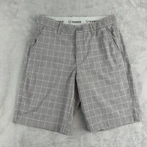 Sunice Men's Shorts 30 Gray Plaid 10" Flat Front Lightweight Stretch Golf Preppy
